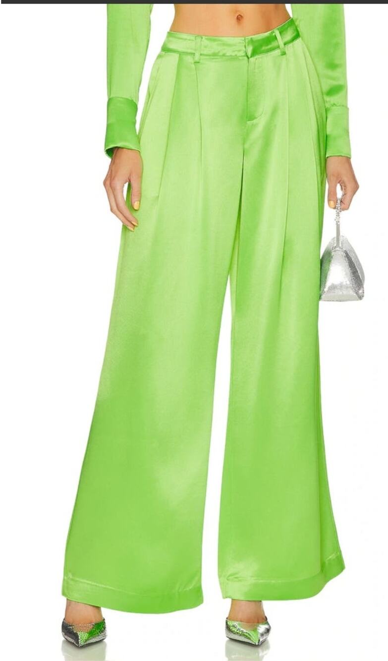 Retrofete Pauletta Pant Lime Punch Green Size Wide Leg NWT Sample Pleats Medium